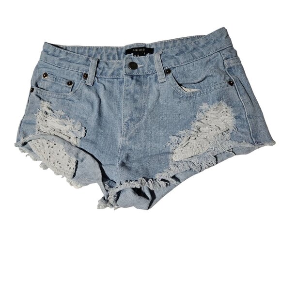 Forever 21 Light Blue Distressed Denim Shorts Size 25 Womens - Picture 1 of 4